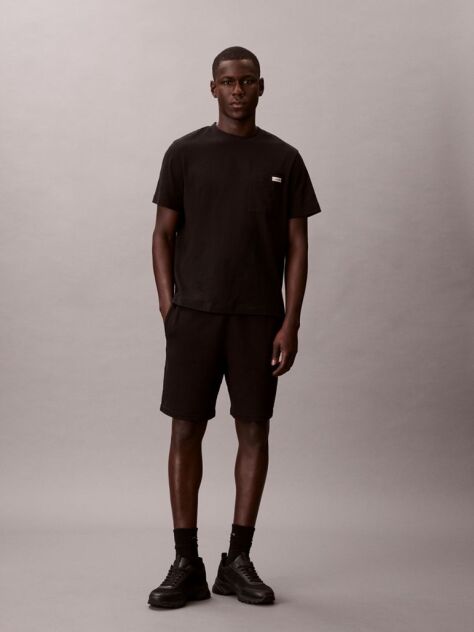 Black Cotton Terry Badge Jogger Shorts  Men