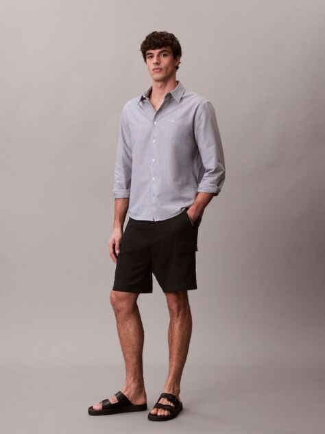 Black Linen Cotton Cargo Shorts  Men