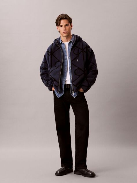 Blue Sherpa Fleece Emblem Zip Hoodie  Men