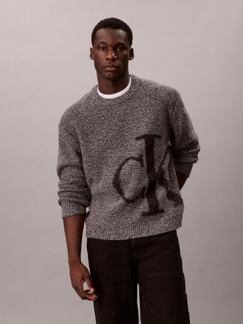Grey Pure Wool Monogram Jumper  Men