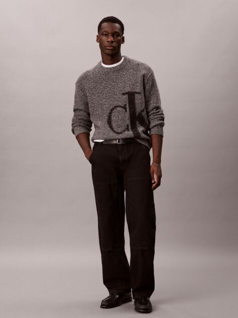 Grey Pure Wool Monogram Jumper  Men