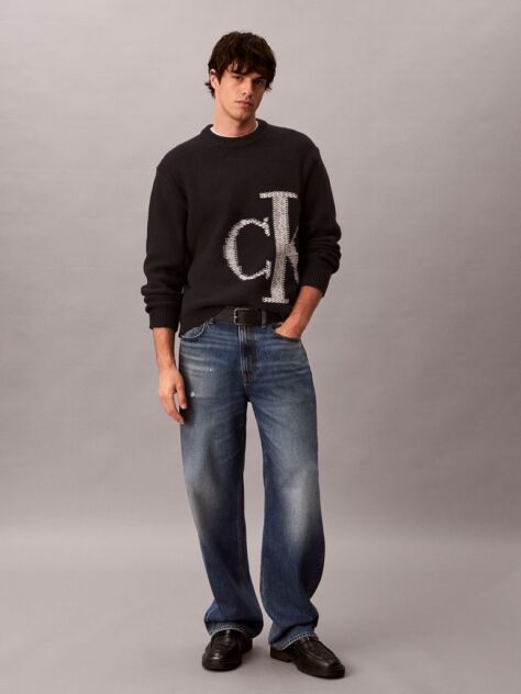 Black Pure Wool Monogram Jumper  Men