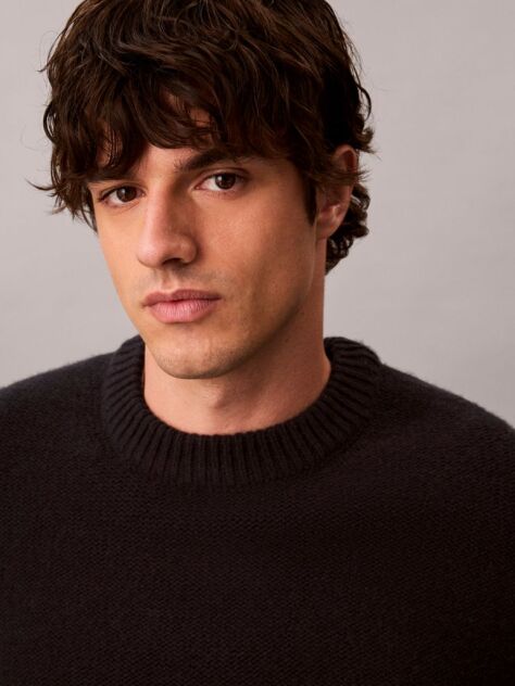 Black Pure Wool Monogram Jumper  Men