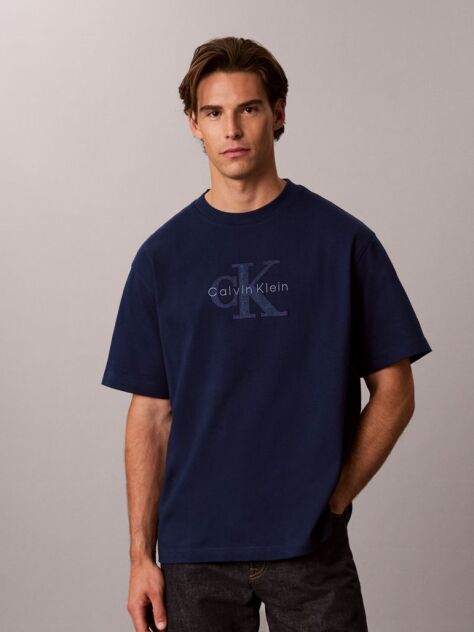 Μπλε T-shirt Σε Χαλαρή Γραμμή Με Απλικέ Λογότυπο  Άνδρας