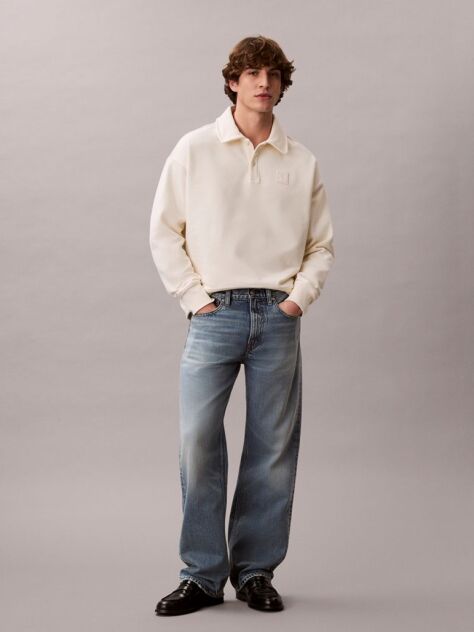 White Heavy Jersey Logo Long Sleeve Polo Shirt  Men