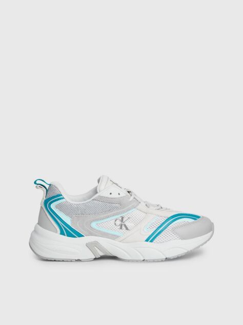 White Leather And Recycled Mesh Trainers  Men