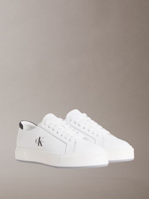 Λευκό Δερμάτινα Sneakers Με Signature Λογότυπο  Άνδρας