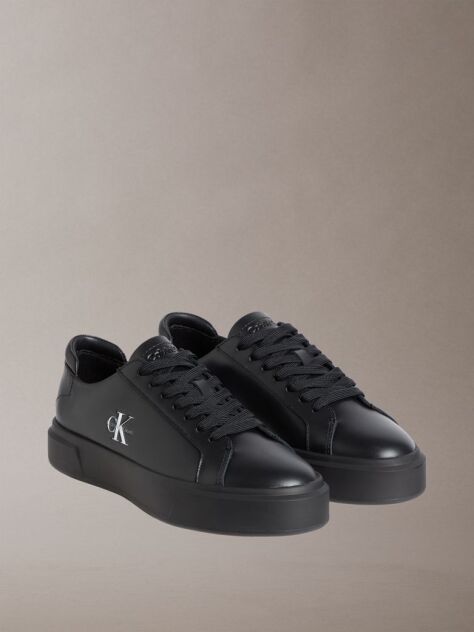 Μαύρο Δερμάτινα Sneakers Με Signature Λογότυπο  Άνδρας
