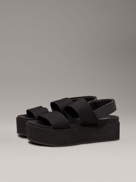 Black Canvas Platform Wedge Sandals  Women