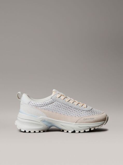 Λευκό Technical Sneakers Με Κορδόνια Και Συνδιασμό Υφασμάτων  Γυναίκα