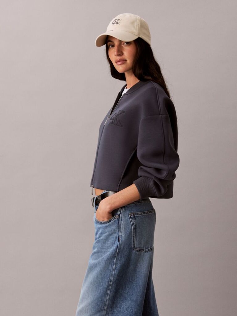 Blue Scuba Cropped Bomber Jacket  Women