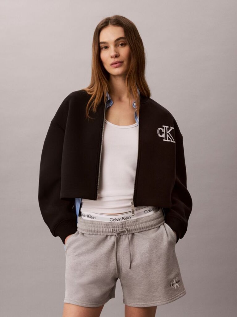 Black Scuba Cropped Bomber Jacket  Women