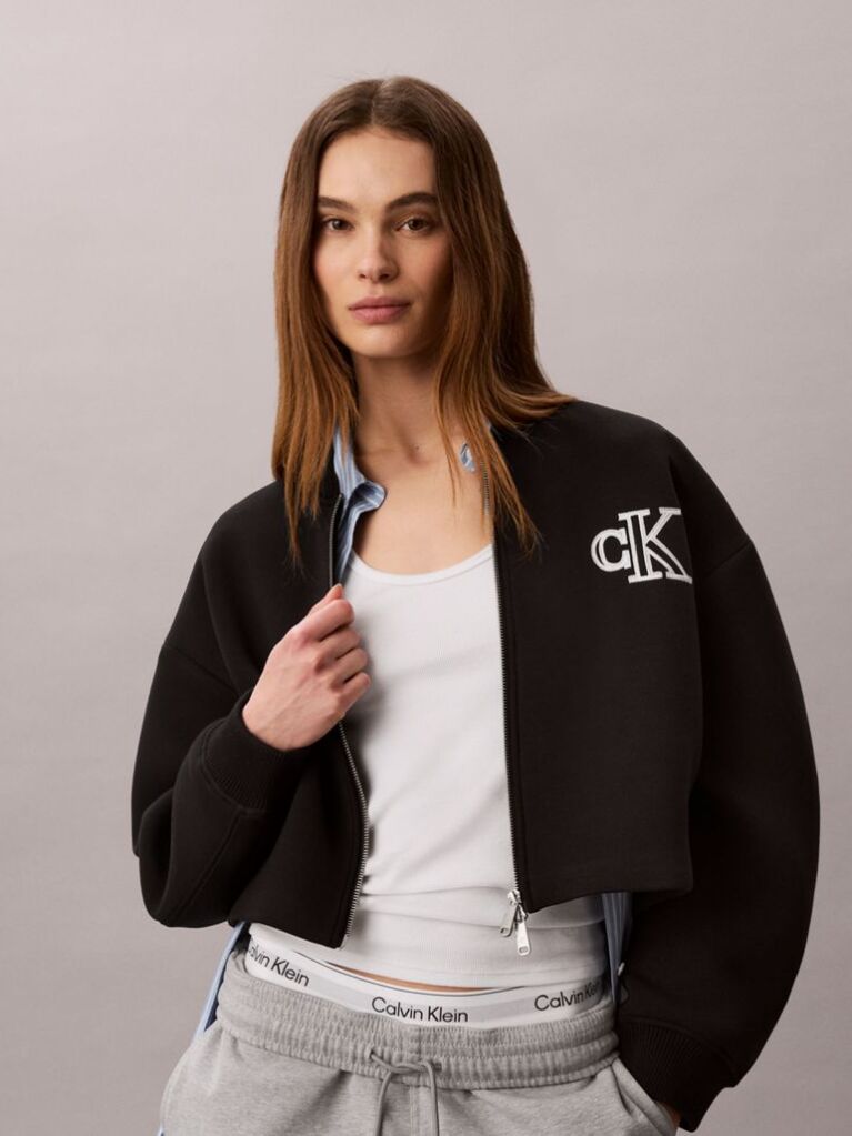 Black Scuba Cropped Bomber Jacket  Women