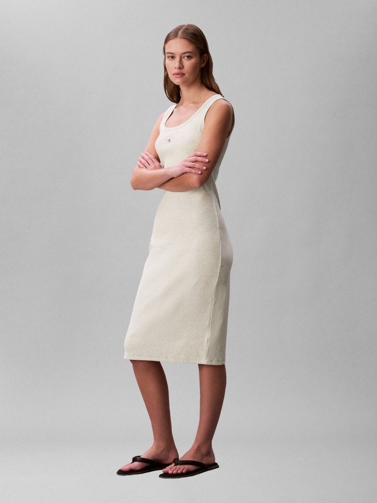 Grey Ribbed Sleeveless Midi Dress  Women