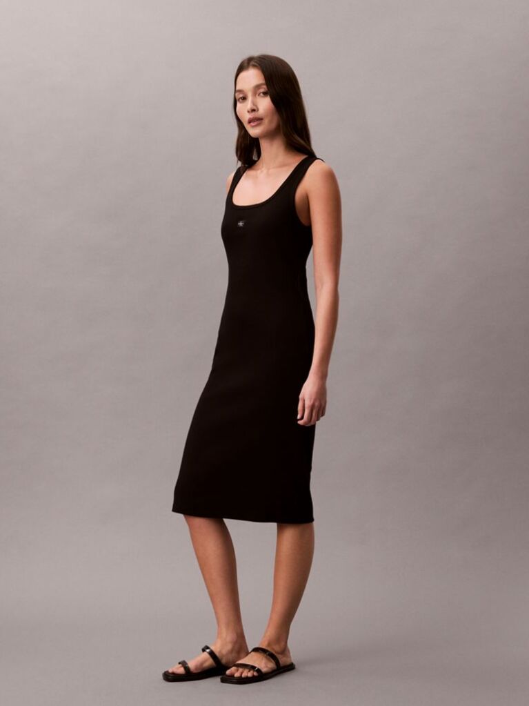 Black Ribbed Sleeveless Midi Dress  Women