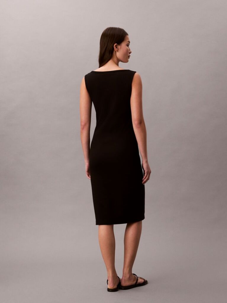 Black Ribbed Sleeveless Midi Dress  Women