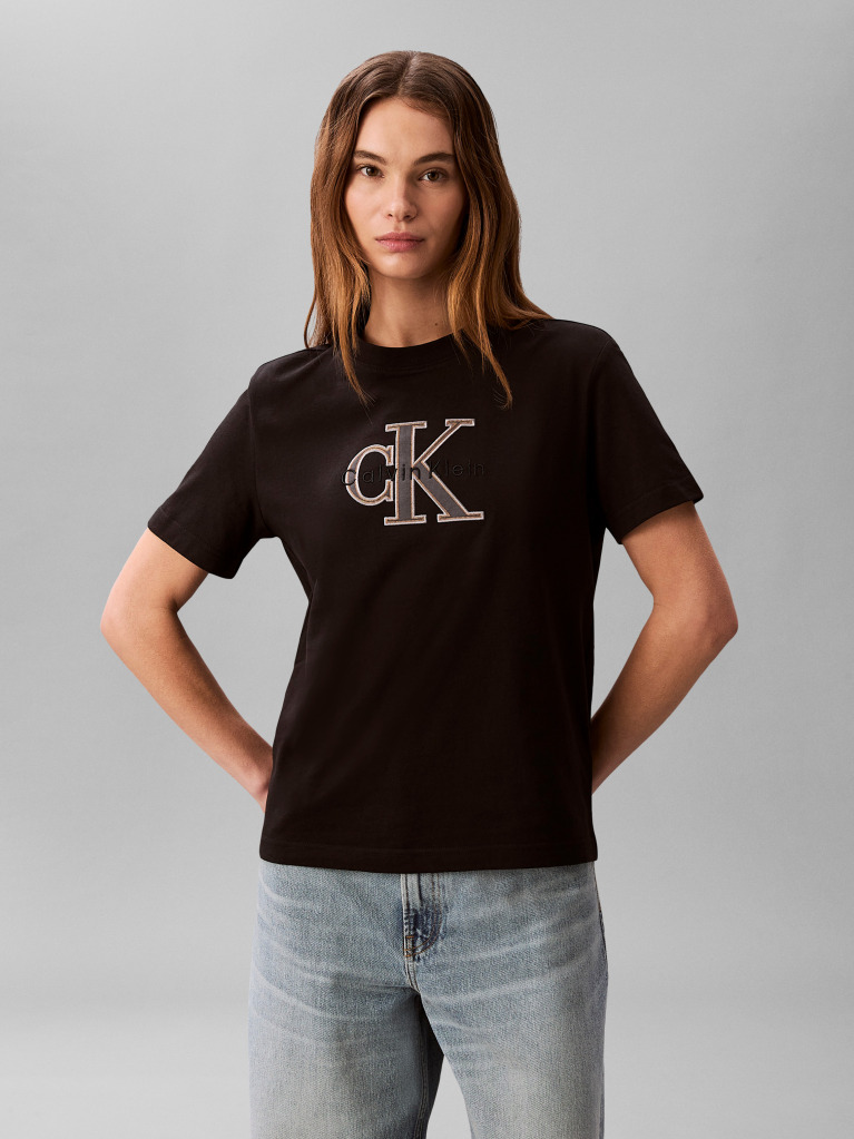 Black Monogram Appliqué T-shirt  Women