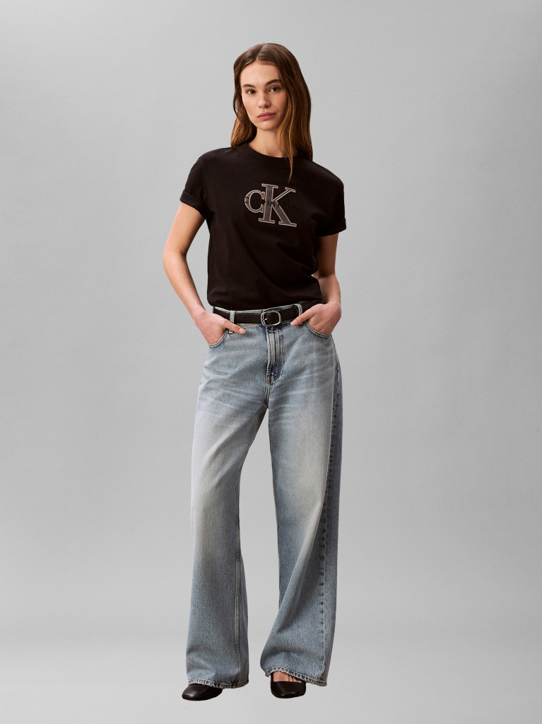 Black Monogram Appliqué T-shirt  Women