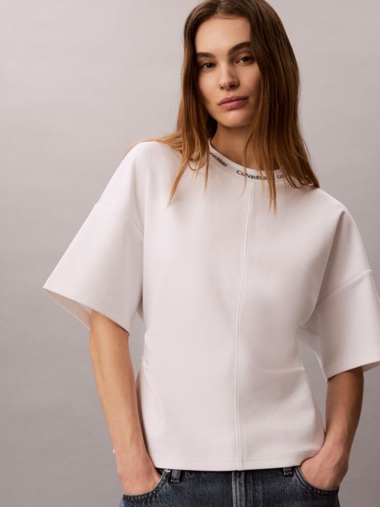 White Logo Jacquard Boxy T-Shirt  Women