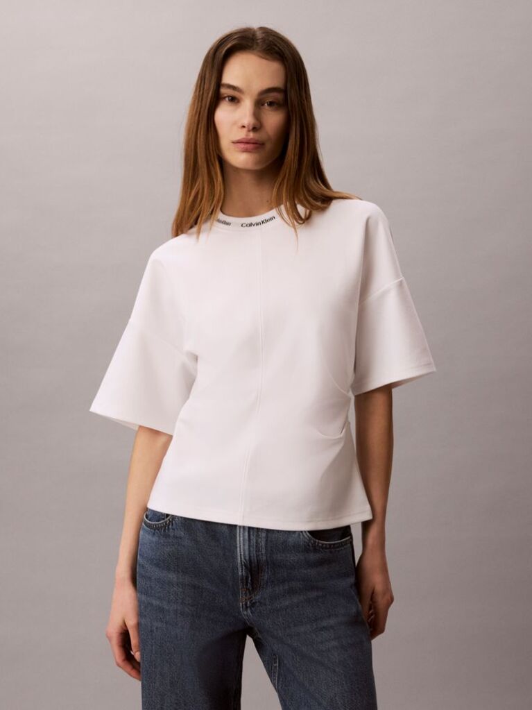 White Logo Jacquard Boxy T-Shirt  Women