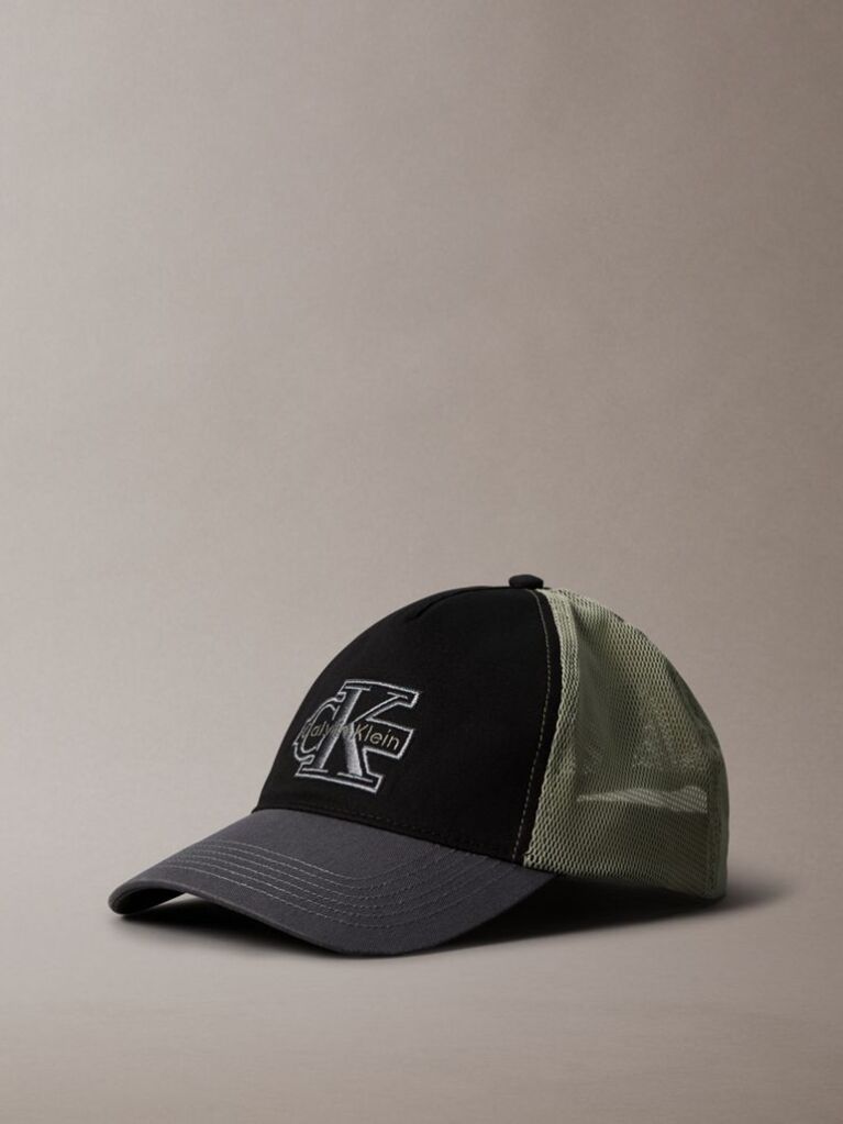 Black Twill Logo Embroidery Trucker Cap  Men