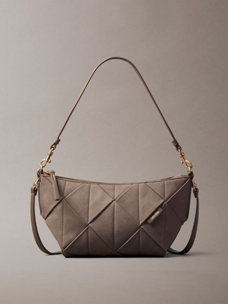 Brown Sueded Woven Panel Shoulder Bag  Women