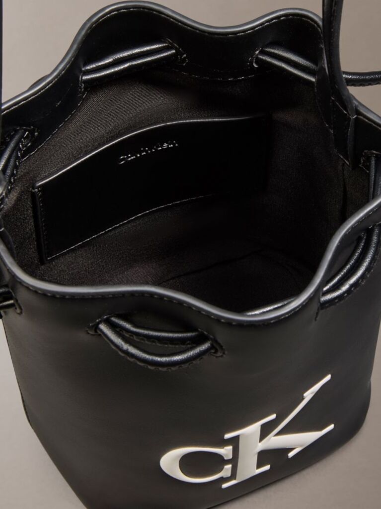 Black Monogram Crossbody Drawstring Bucket Bag  Women