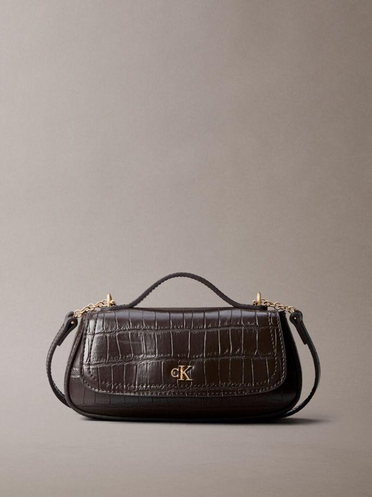 Brown Croco-Effect Monogram Plaque Shoulder Bag  Women