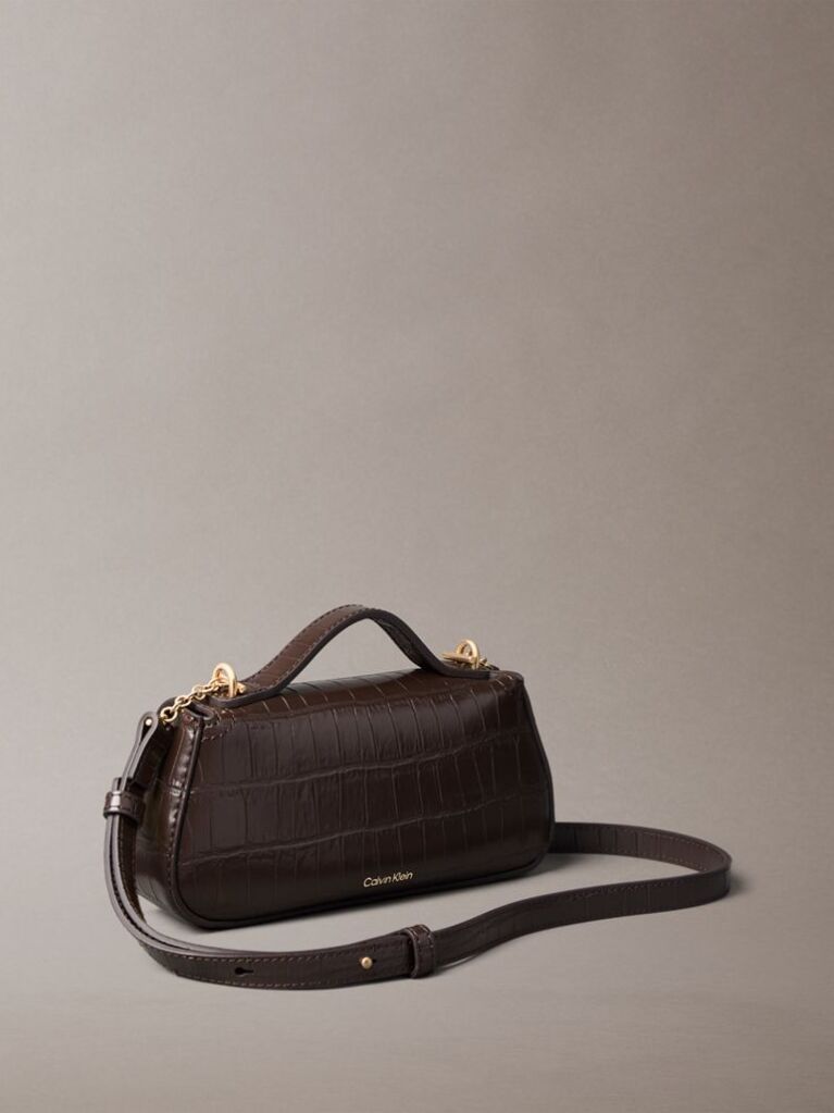 Brown Croco-Effect Monogram Plaque Shoulder Bag  Women