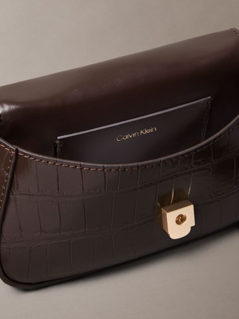 Brown Croco-Effect Monogram Plaque Shoulder Bag  Women