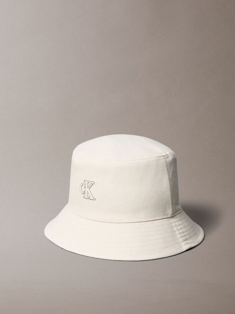 White Canvas Signature Logo Bucket Hat  Women
