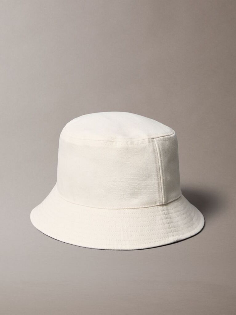 White Canvas Signature Logo Bucket Hat  Women