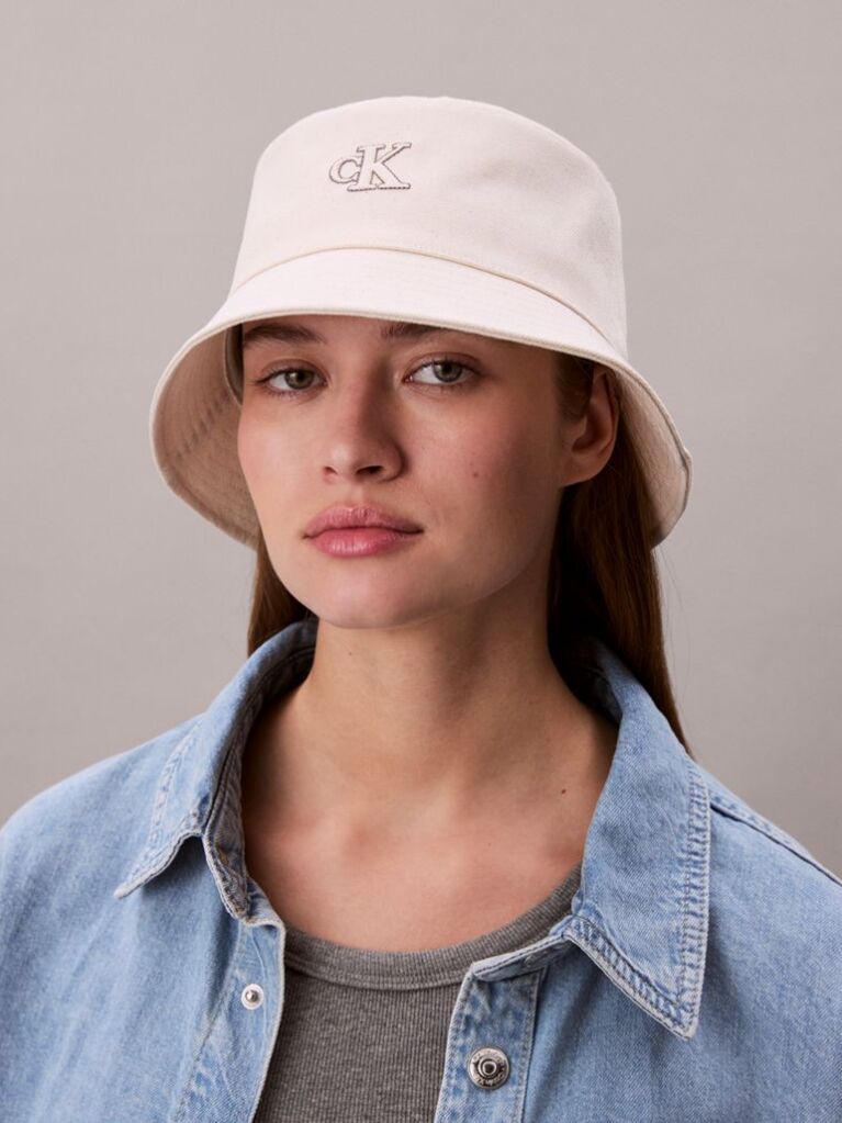 White Canvas Signature Logo Bucket Hat  Women