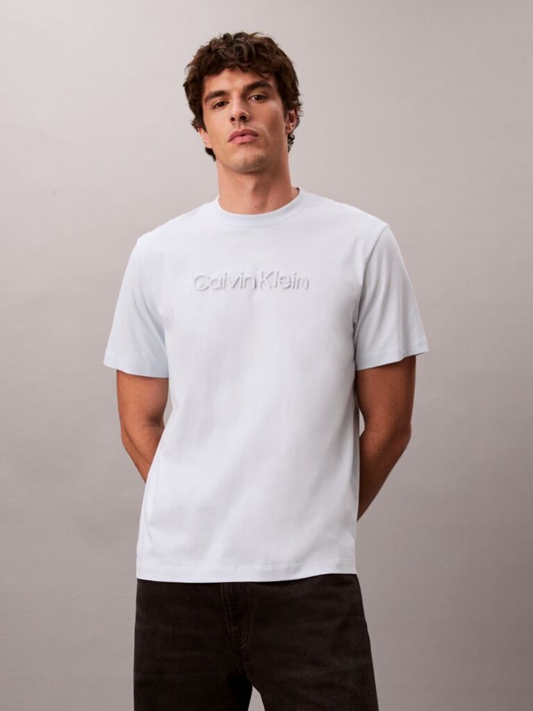 White Textured Logo Crew Neck T-Shirt  Men