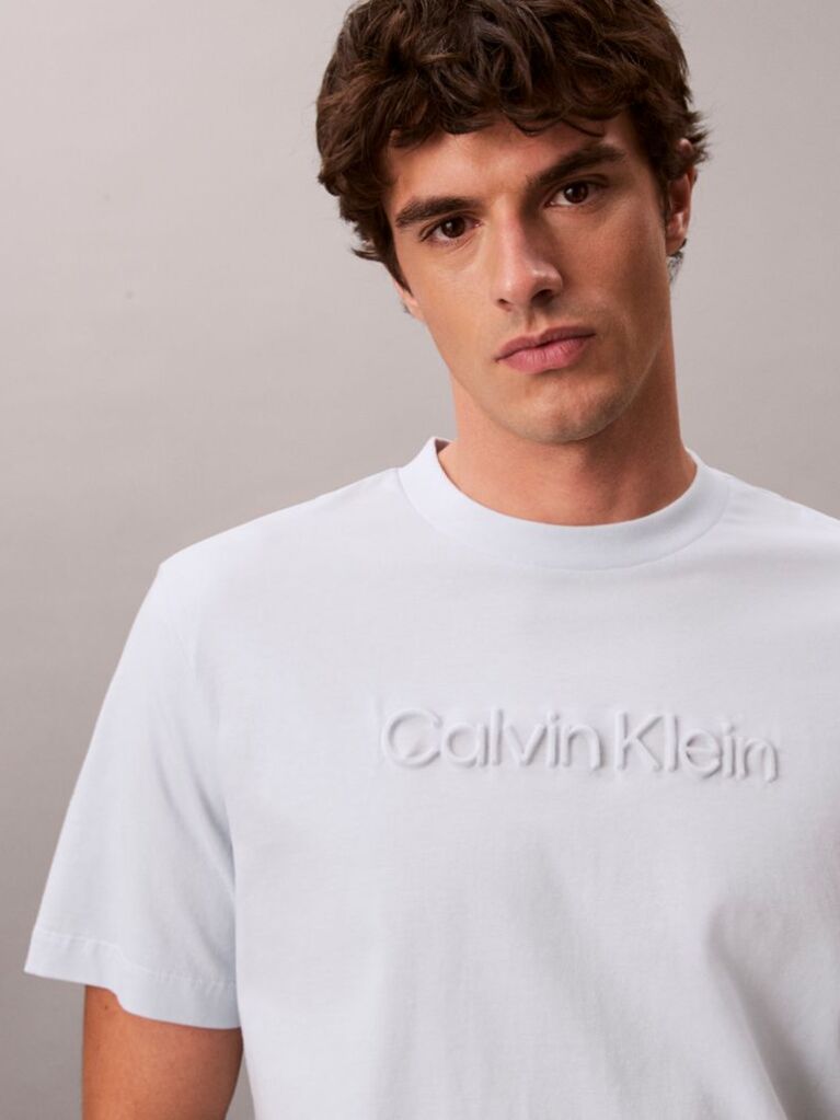 White Textured Logo Crew Neck T-Shirt  Men