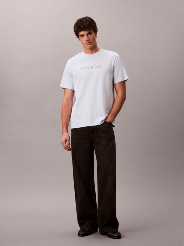 White Textured Logo Crew Neck T-Shirt  Men