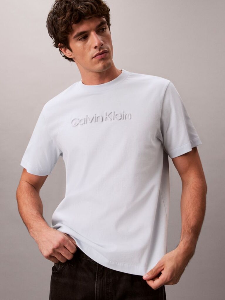 White Textured Logo Crew Neck T-Shirt  Men