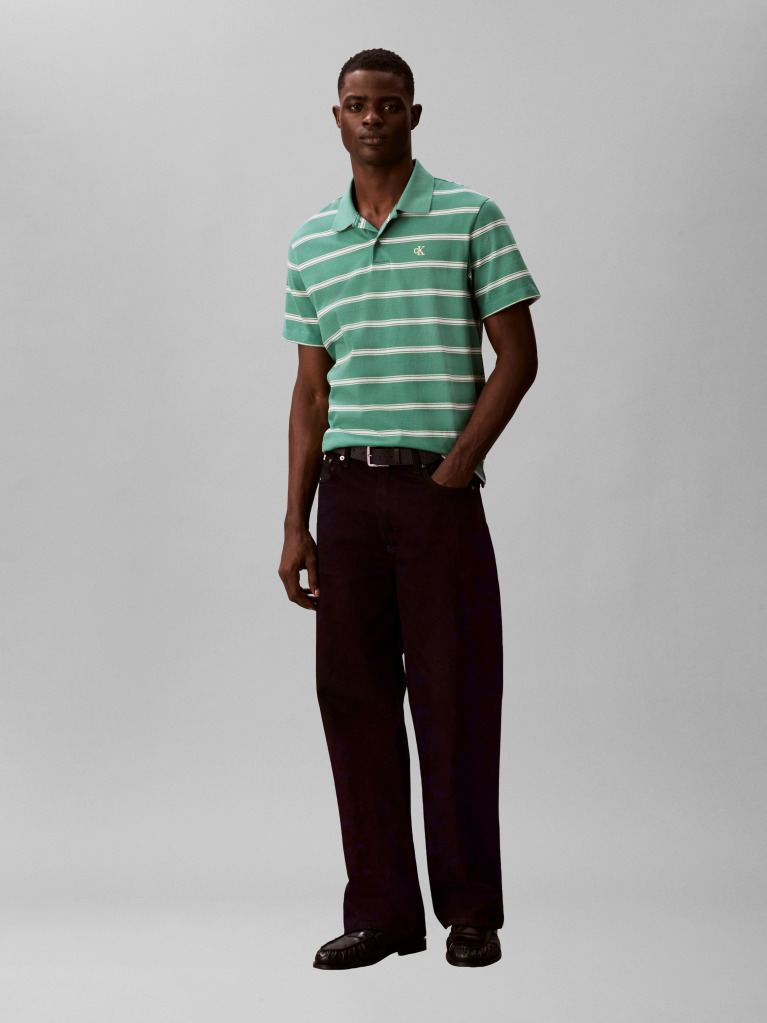 Green Short Sleeve Easy 16S Jersey Stripe Polo Shirt  Men