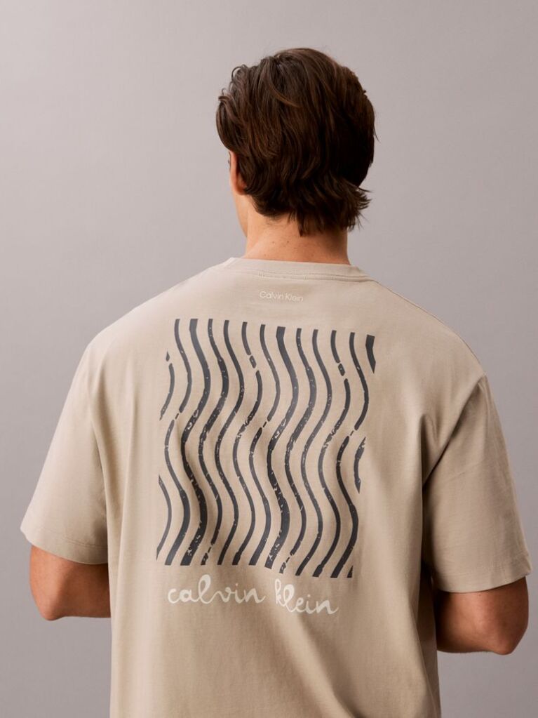 Μπεζ T-Shirt Με Γραφικό Λογότυπο Και Στρογγυλή Λαιμόκοψη  Άνδρας