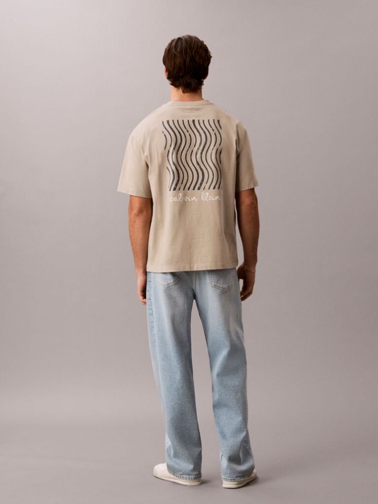Μπεζ T-Shirt Με Γραφικό Λογότυπο Και Στρογγυλή Λαιμόκοψη  Άνδρας
