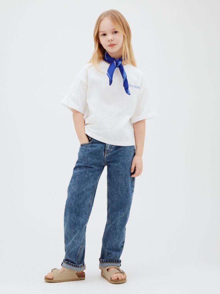 White Logo Crew Neck T-Shirt  Girls