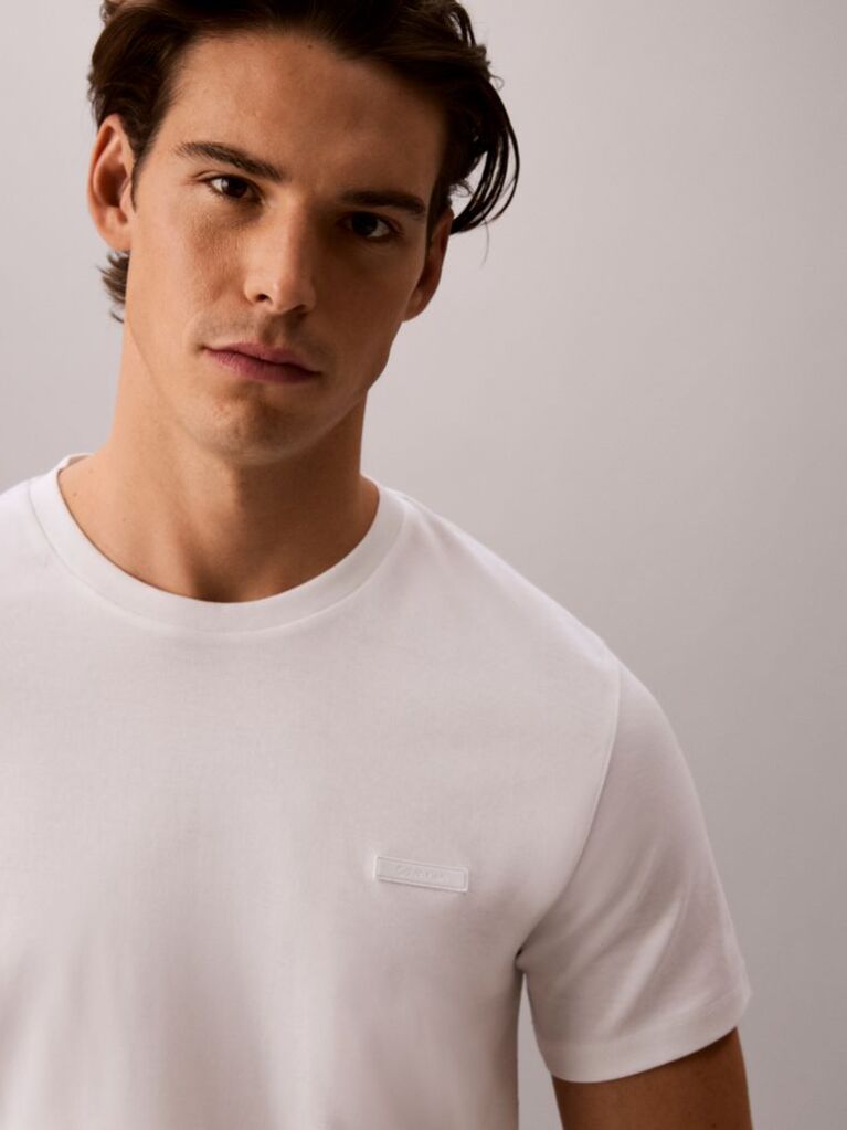 Λευκό T-Shirt Με Slim Γραμμή Από Βαμβάκι Με Logo Patch  Άνδρας