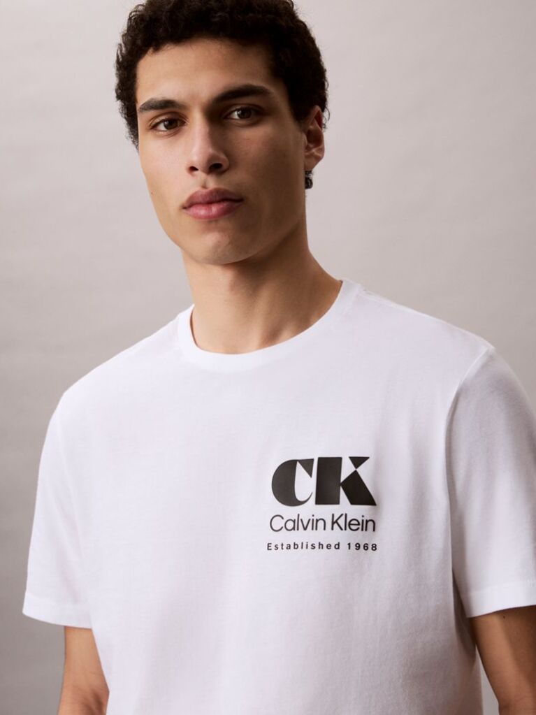 Λευκό T-Shirt Με Γραφικό Λογότυπο Και Στρογγυλή Λαιμόκοψη  Άνδρας