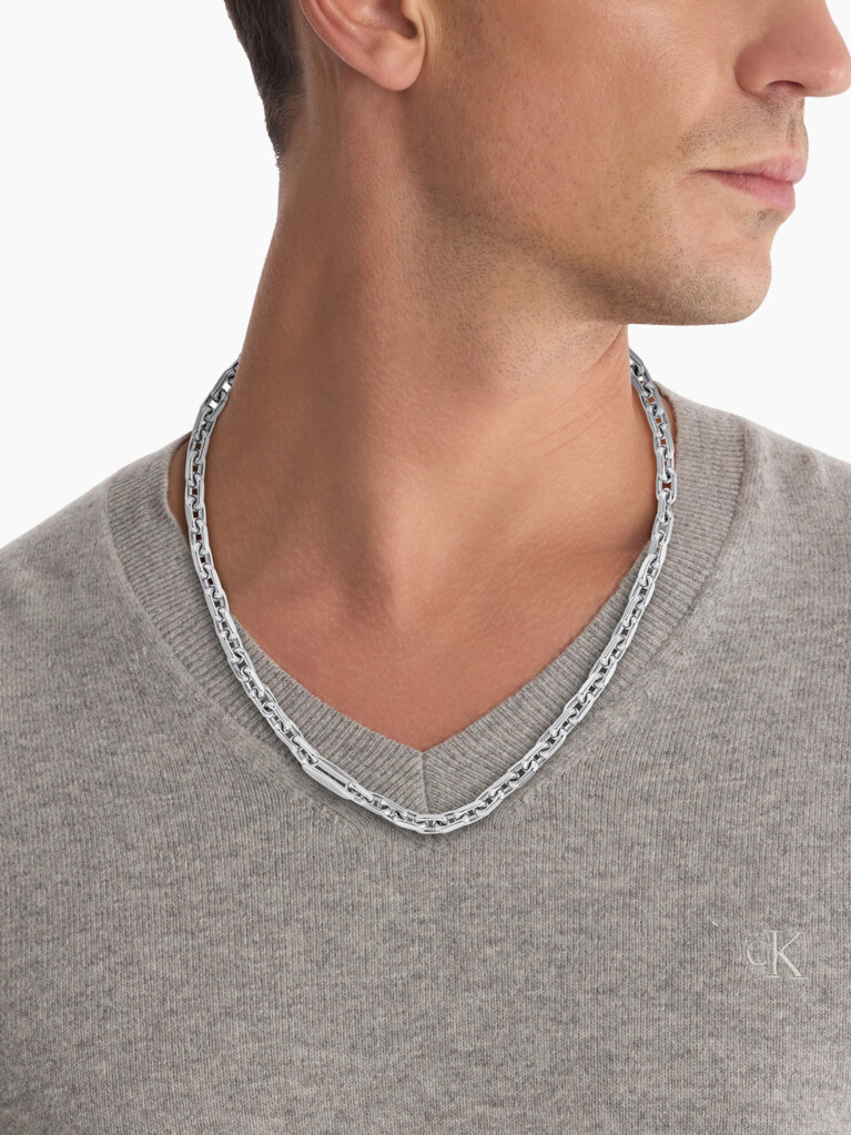 Silver Sculpted Links Necklace  Men