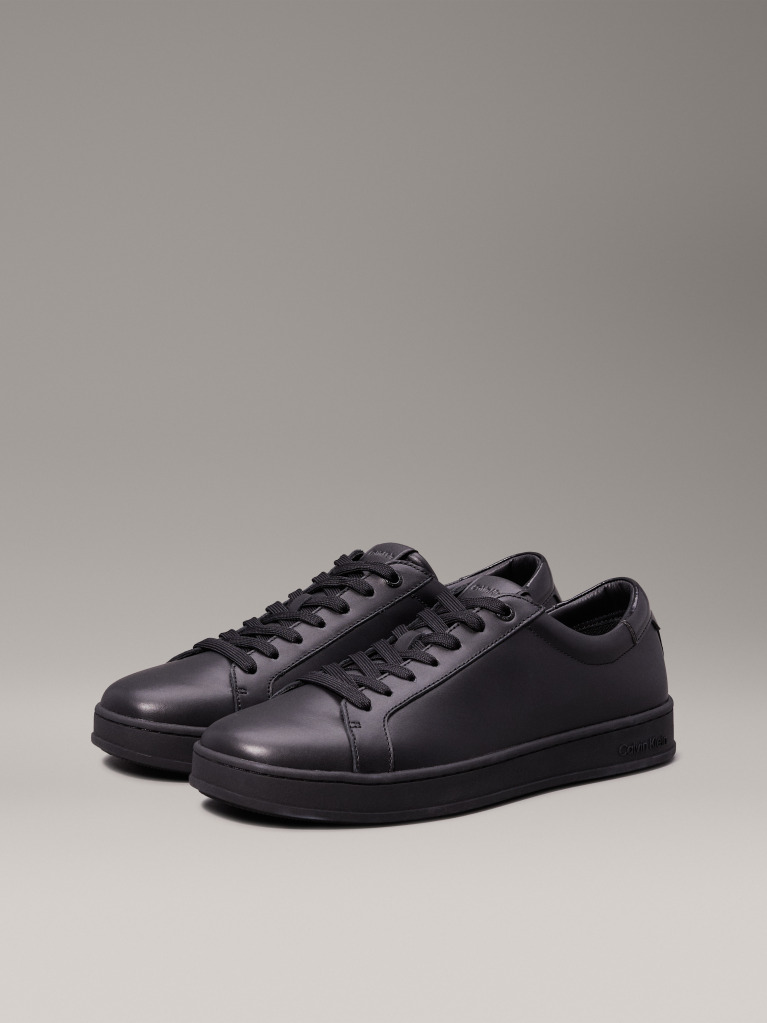 Black Leather Trainers  Men