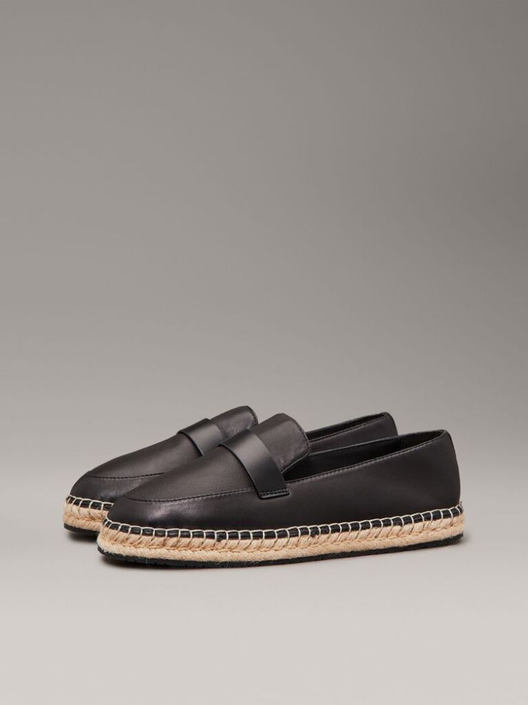 Black Leather Espadrille Loafers  Women
