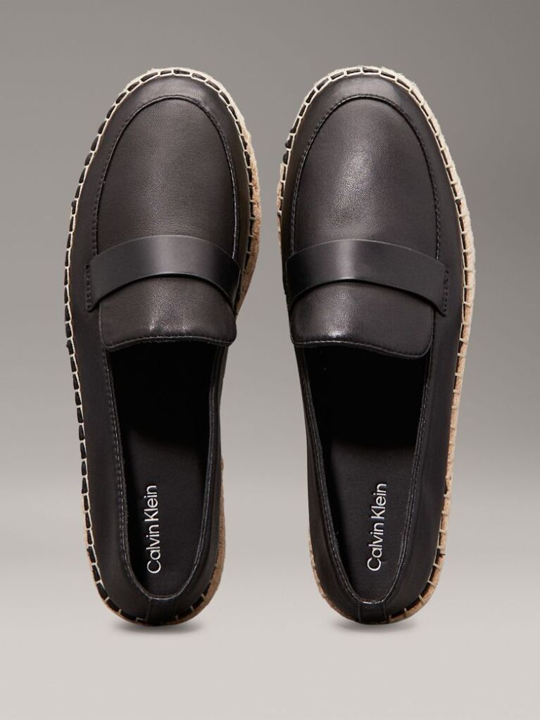 Black Leather Espadrille Loafers  Women