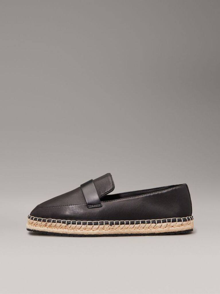 Black Leather Espadrille Loafers  Women