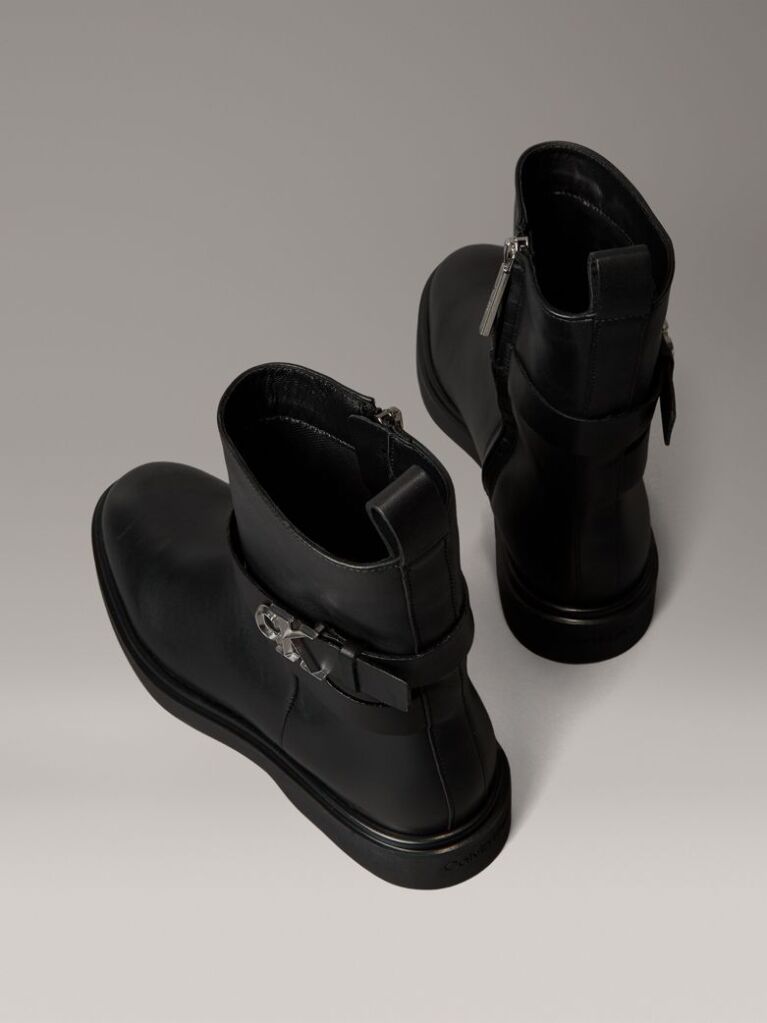 Black Leather Signature Logo Ankle Boots  Women