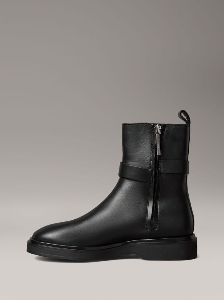 Black Leather Signature Logo Ankle Boots  Women